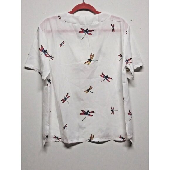 Women's White Dragonfly Print V-Neck Blouse Short Sleeve Size XL/2XL - Picture 8 of 8